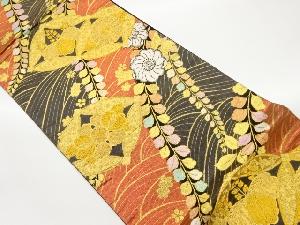 辻ヶ花に花々・七宝模様織出し袋帯